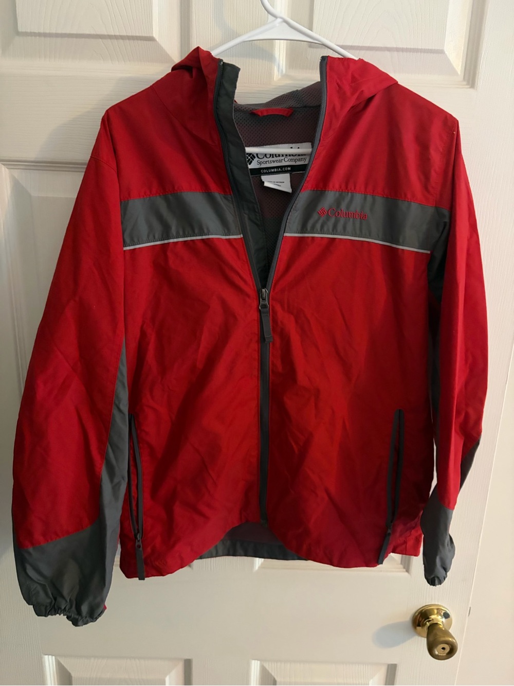 Columbia Red and Gray Hooded youth  Rain Jacket